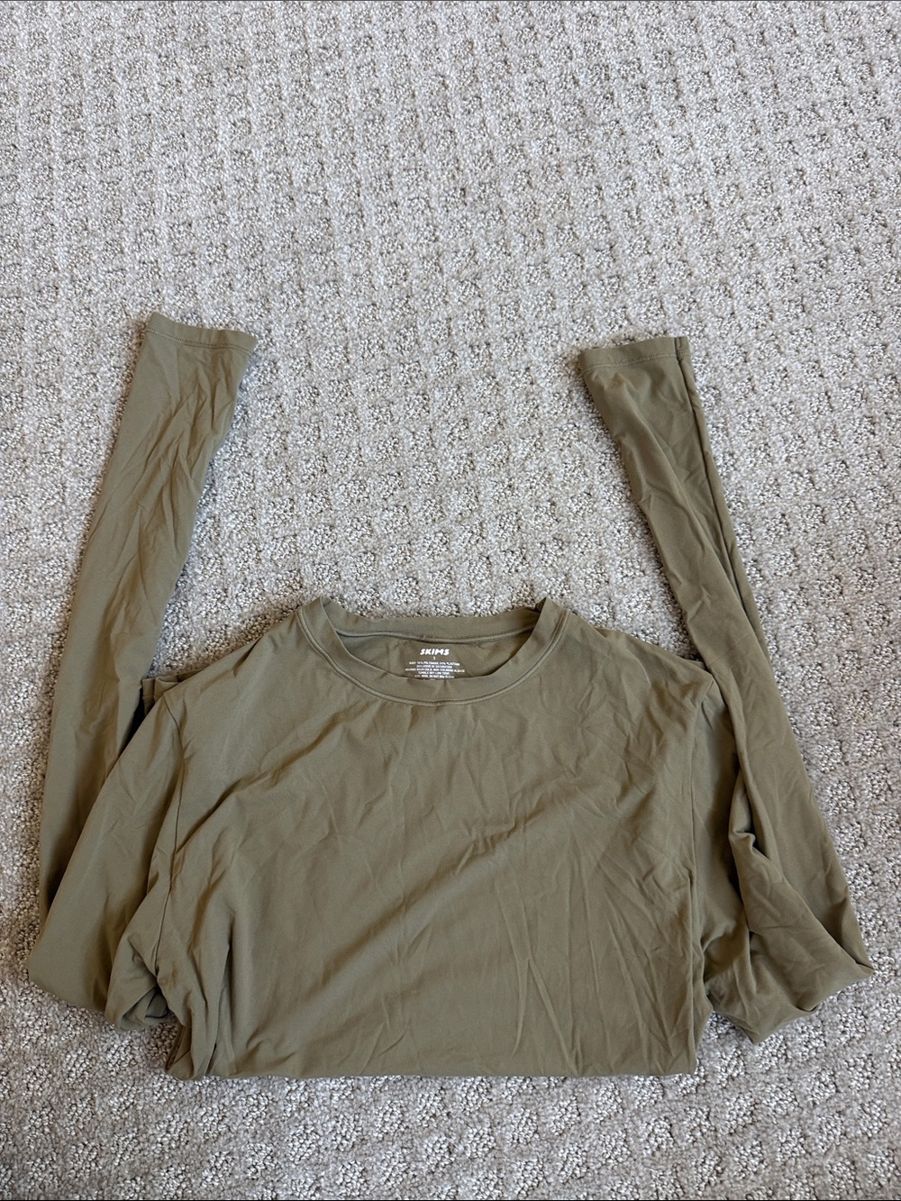 SKIMS Long Sleeve Crewneck Top in Olive Green